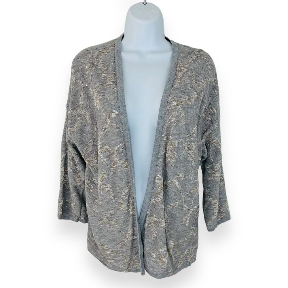 Pure J. Jill Women's Size S Open Front 3/4 Sleeve Gray Blush Cardigan Sweater